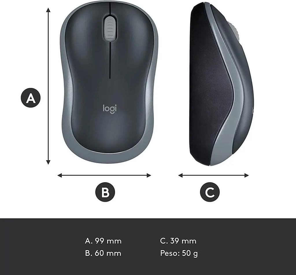 Mouse Logitech inalambrico M185 Gris