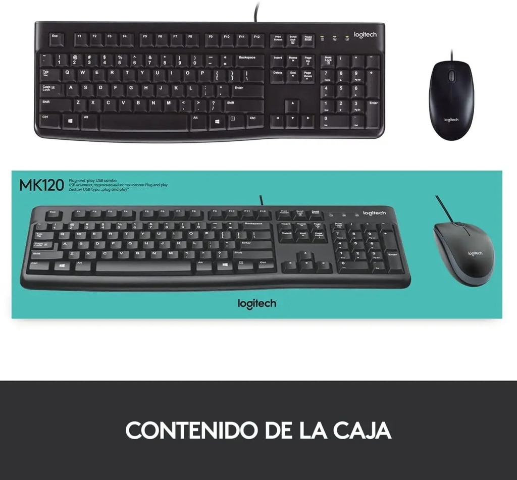 Combo teclado y mouse c/cable LOGITECH MK120 Negro