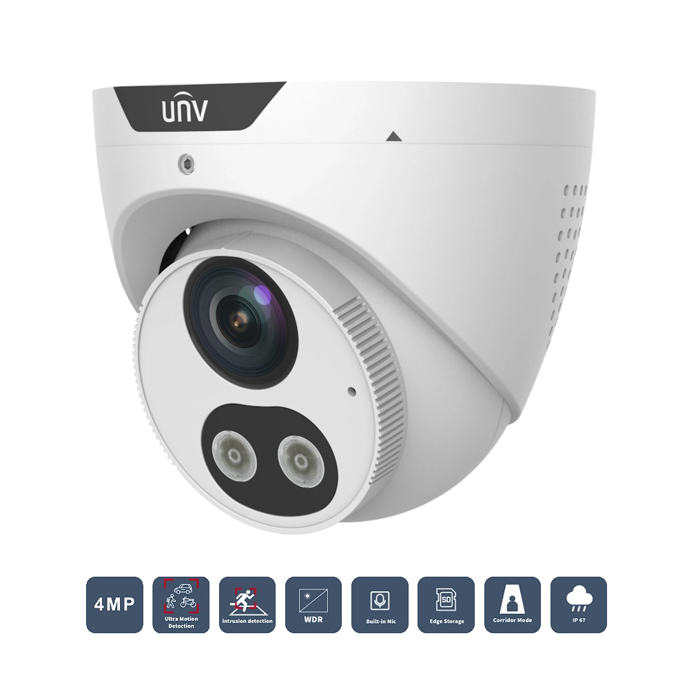 Camara IP Uniview 4Mpx 2.8mm IR30m MicroSD iA Intrusión Rostros Conteo Personas Alerta Audible PoE IP67 (IPC3614SB-ADF28KMC-I0)