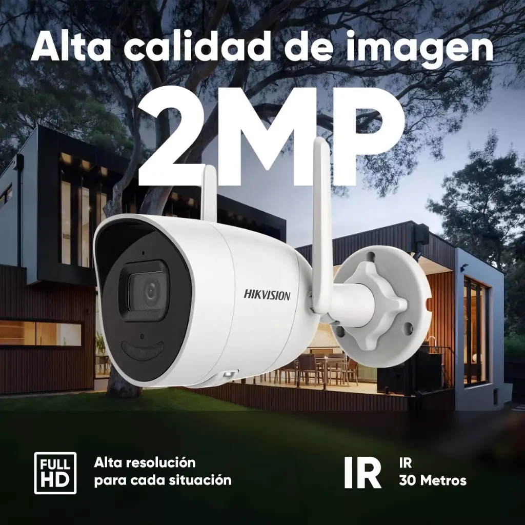 Camara IP WIFI bullet 2MP Hikvision DS-2CD2021G2-IDW Microfono - parlante - SD - Metalica