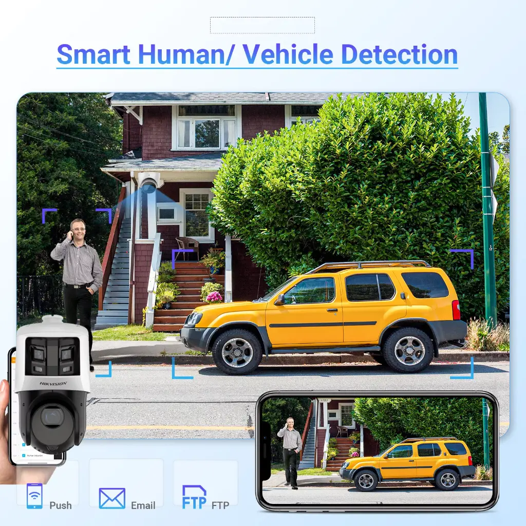Domo PTZ IP Hikvision TandemVu Panoramica 180° 6MP+4MP 25x ColorVu IR100m Luz Blanca 30m iA Vehiculo/Humano IP66 PoE+ (DS-2SE4C425MWG-E/26F0)