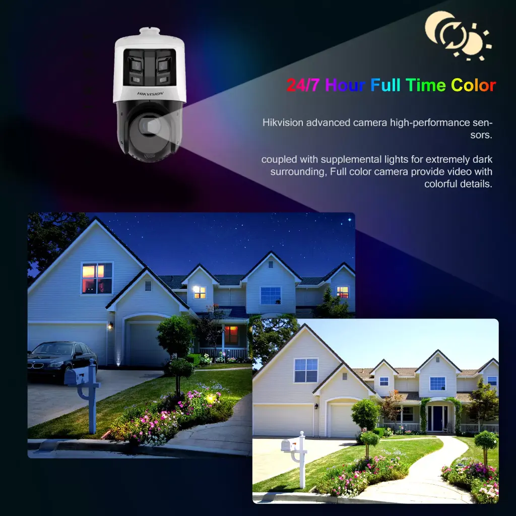 Domo PTZ IP Hikvision TandemVu Panoramica 180° 6MP+4MP 25x ColorVu IR100m Luz Blanca 30m iA Vehiculo/Humano IP66 PoE+ (DS-2SE4C425MWG-E/26F0)