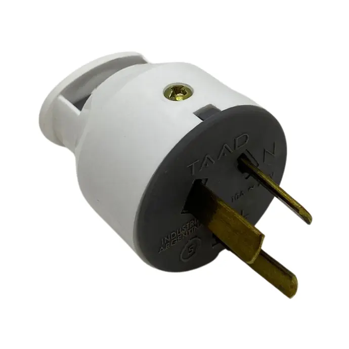 Ficha macho Taad c/neutro y sujeta cable 250V 10A blanco (D-8100)