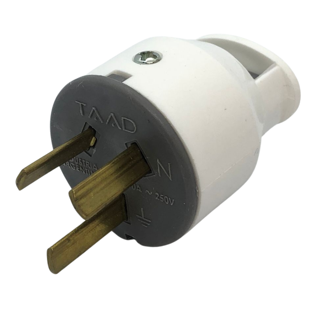 Ficha macho Taad c/neutro 10 amp c/sujeta cable color blanco (D-8100)