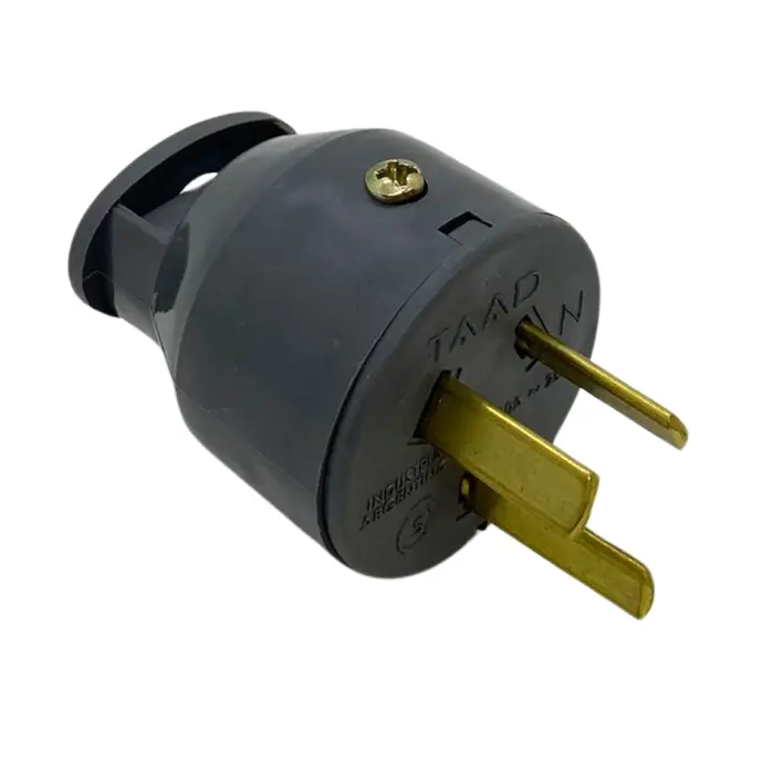 Ficha macho Taad c/neutro  y sujeta cable 250V 10A gris (D-8107)