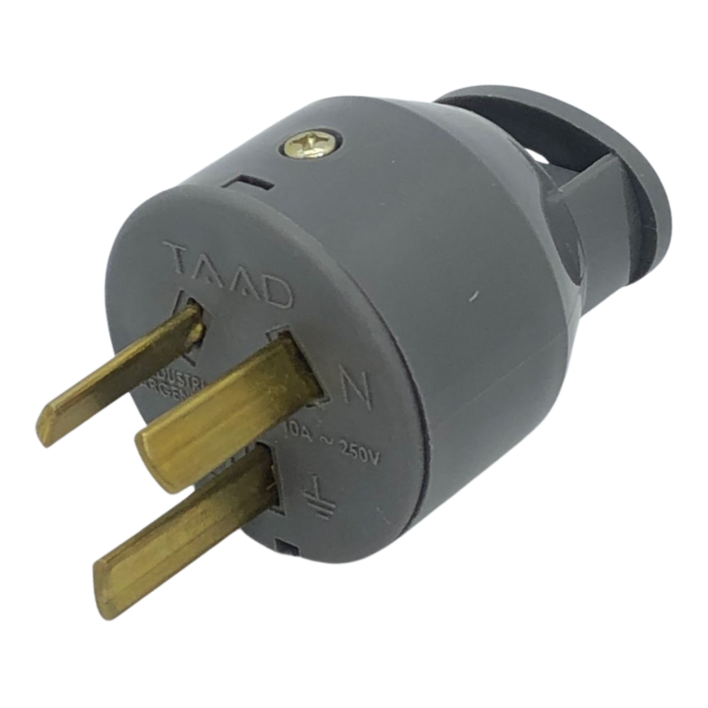 Ficha macho Taad c/neutro 10 amp c/sujeta cable color gris (D-8107)