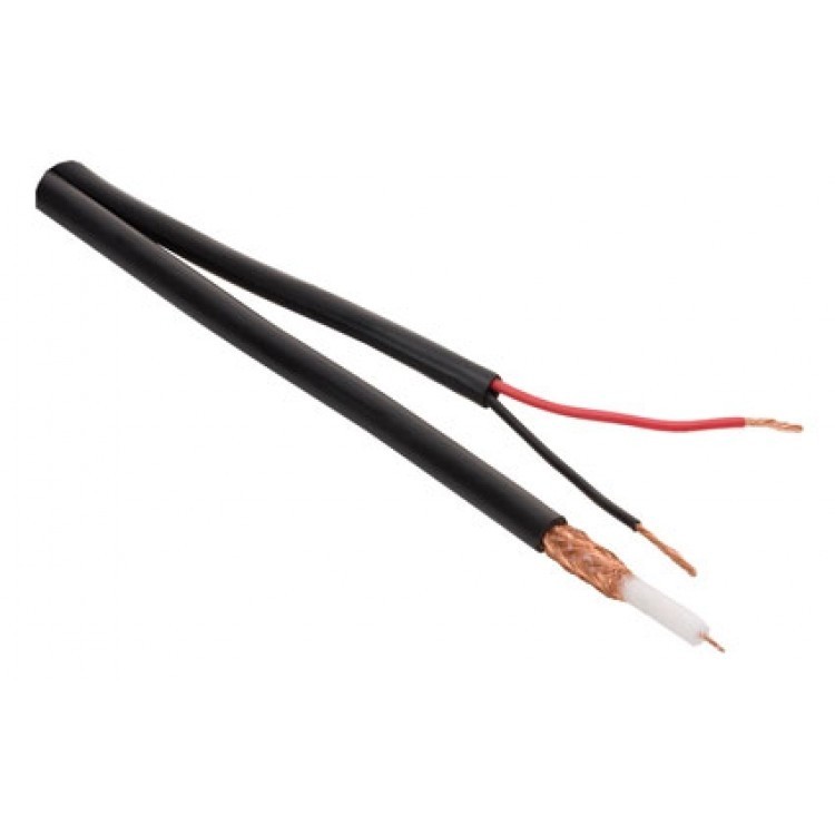 Cable minicoaxial negro RG59 + Alimentación x rollo 100m