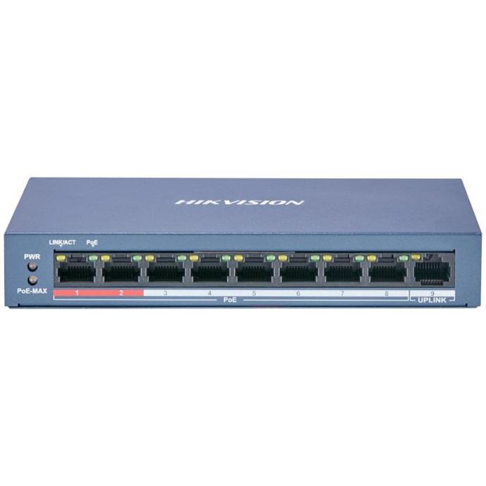 Switch PoE 9 puertos Hikvision 8 POE +1 uplink potencia 65W (DS-3E0109P-E/M) [vd]