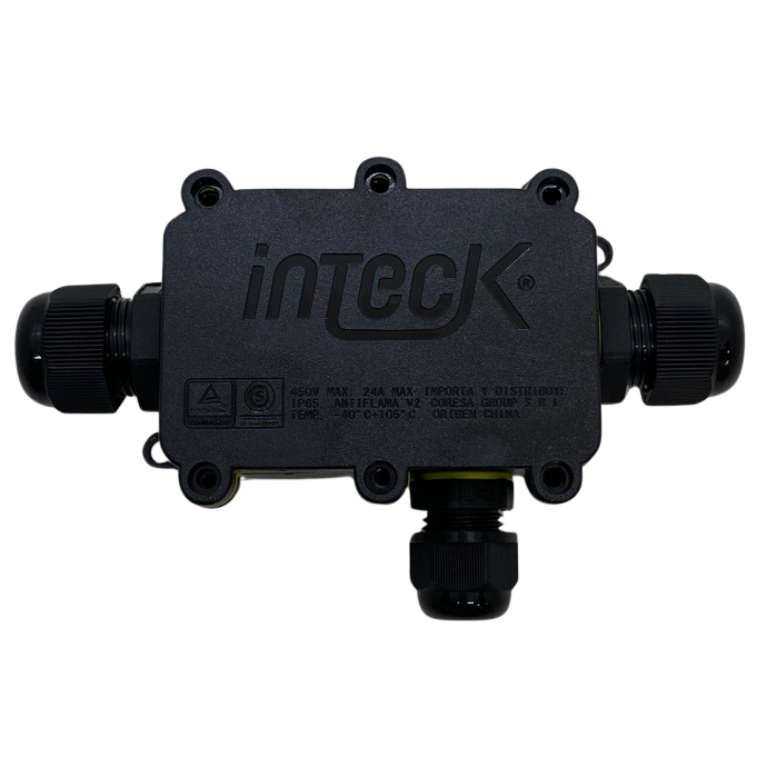Caja estanca IP65 Inteck filtro UV antiflama 1 entrada 2 salidas