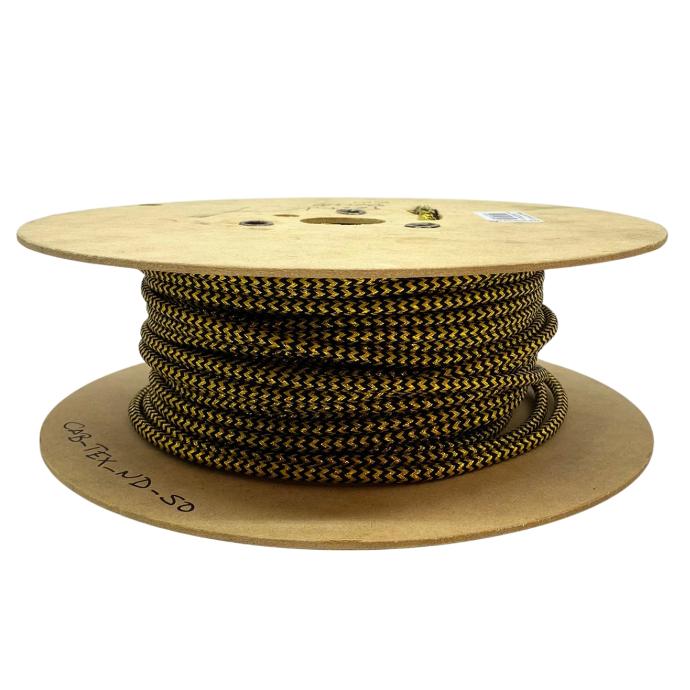 Cable textil negro con dorado Macroled 2x0.5mm 300V carretel x50m (CAB-TEX-ND-50)