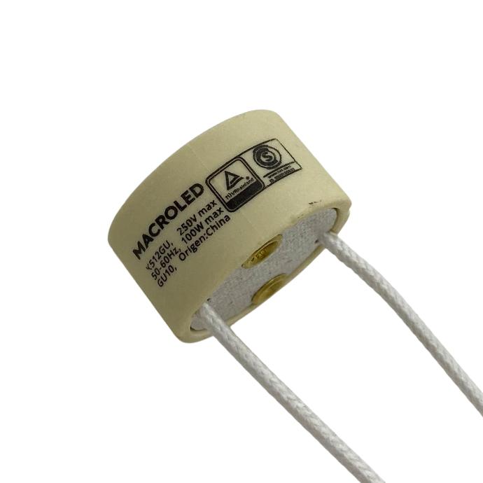 Conector ceramico GU10 Macroled con 15cm de cable entelado (K512GU)