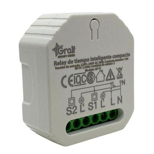 [90851] Relay de tiempo inteligente compacto Wi-Fi 2 salidas (GF-TJ)