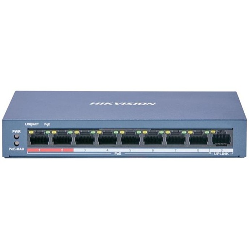 [42201091] Switch PoE 9 puertos Hikvision 8 POE +1 uplink potencia 65W (DS-3E0109P-E/M) [vd]