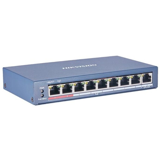 [1472] Switch PoE 9 puertos Hikvision 8 POE + 1 uplink potencia 120w (DS-3E0109P-E(C)) [vo]